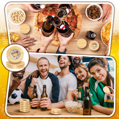 Vesici 50 Pcs Magnetic Bottle Opener 2.5in DIY Bamboo Round Shape Beer Openers Wooden Fridge Magnet Refrigerator Sticker Gift for Beer Lover Wedding Guest Kitchens Bars Parties
