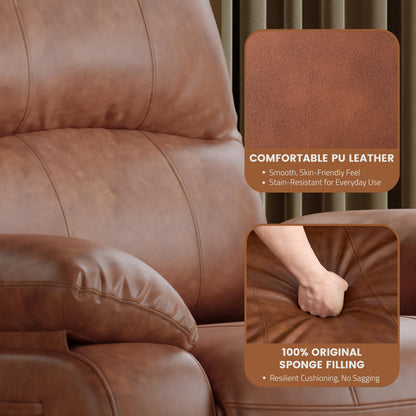 Attalee Leather Swivel Rocker Recliner Chair, Traditional Manual Chair, Upholstered Nursery Glider Rocking Recliner, Comfy Faux Leather Single Sofa with Pocket Spring for Living Room, Camel