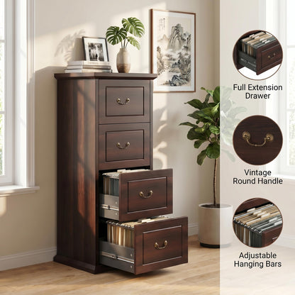 Tribesigns Wooden 4-Drawer File Cabinet with Adjustable Hanging Bar,Vertical File Cabinet for Letter/Legal/A4/F4 Size,Tall Filing Cabinet for Home Office,Walnut