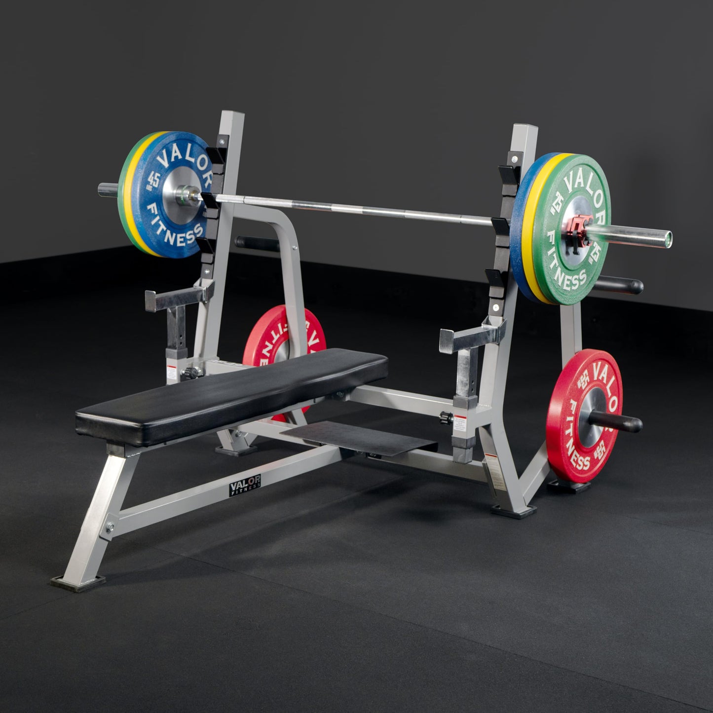 Valor Fitness Olympic Weight Bench Press Station - Spotter Arms - Adjustable Safety Catch- Max 500 lbs - Plate Storage Pegs - Home Gym Equipment