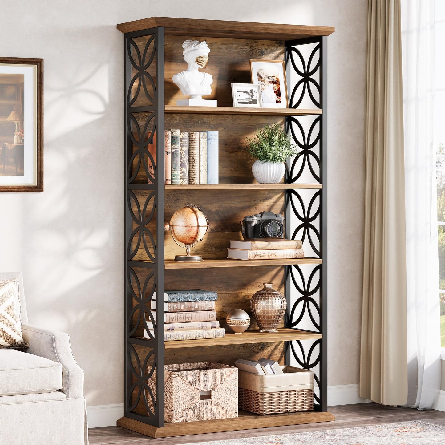 Tribesigns 6-Tier Tall Bookshelf Set of 2, 71" Industrial Bookcase with Metal Frame, Freestanding Open Storage Shelves for Home Office, Living Room, Bedroom