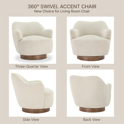 Swivel Accent Chair Set of 2,Upholstered Barrel Chair with Curves Camel Back Design,Modern Arm Chair with Wooden Base for Living Room Bedroom Reading Waitingroom,Linen
