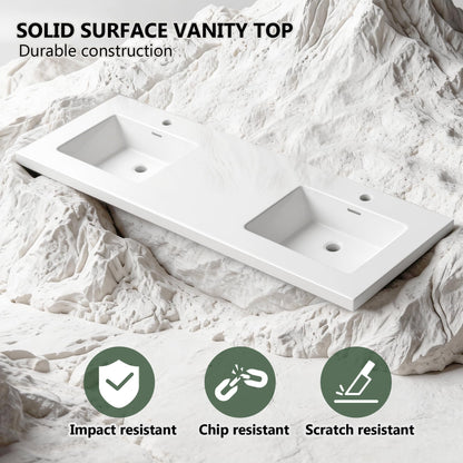 72 x 22 White Vanity Top with Sink Solid Surface Bathroom Vanity Sink Top with Double Sink Integrated Basin and Overflow in Glossy Pure White, Cabinet Not Included