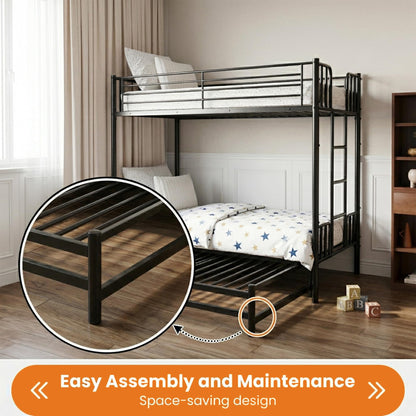 KavlSean Twin Over King Bunk Bed with Safety Guardrail, Metal Pull-Out Bunk Bed Frame with Built-in Ladder, No Box Spring Needed, Extendable Beds for Kids/Teen/Adults, Bedroom, Dorm