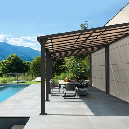 Patiopia 10 * 28FT Pergola,4 * 9 Inch Thickened Pillars & Enlarged Base,Outdoor Hardtop Lean to Gazebo,Wall Mounted Pergola,Pergolas Gazebos Clearance,Aluminum Frame Pergola,UV Resistant Patio Roof