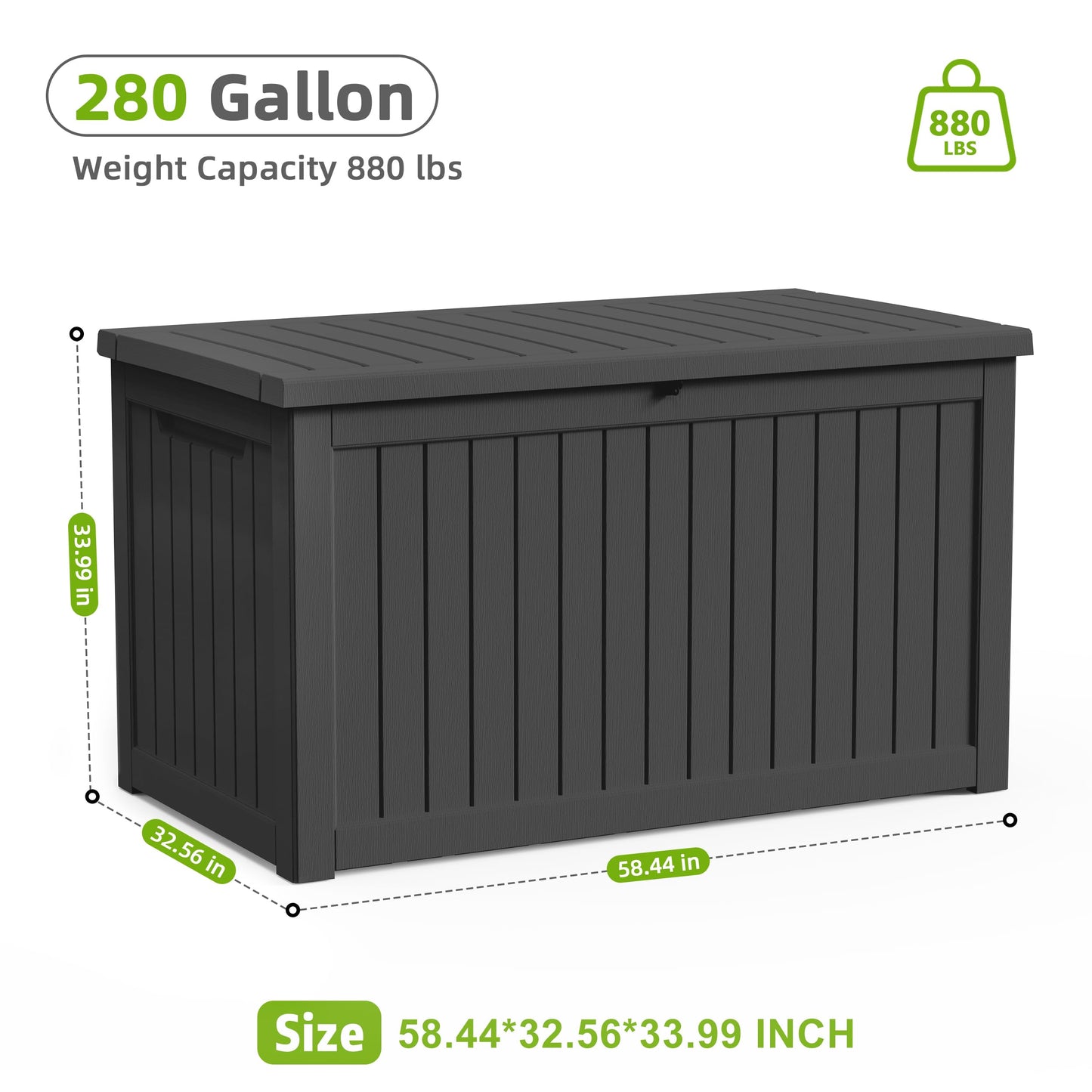 DRATO 280 Gallon Deck Boxes Outdoor Waterproof, Resin Large Lockable Storage Box with Lid, Outdoor Storage Bench Patio Cushions Furniture, Garden Tools, Pool Accessories(Black, 280 Gallon)