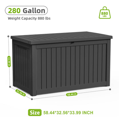 DRATO 280 Gallon Deck Boxes Outdoor Waterproof, Resin Large Lockable Storage Box with Lid, Outdoor Storage Bench Patio Cushions Furniture, Garden Tools, Pool Accessories(Black, 280 Gallon)