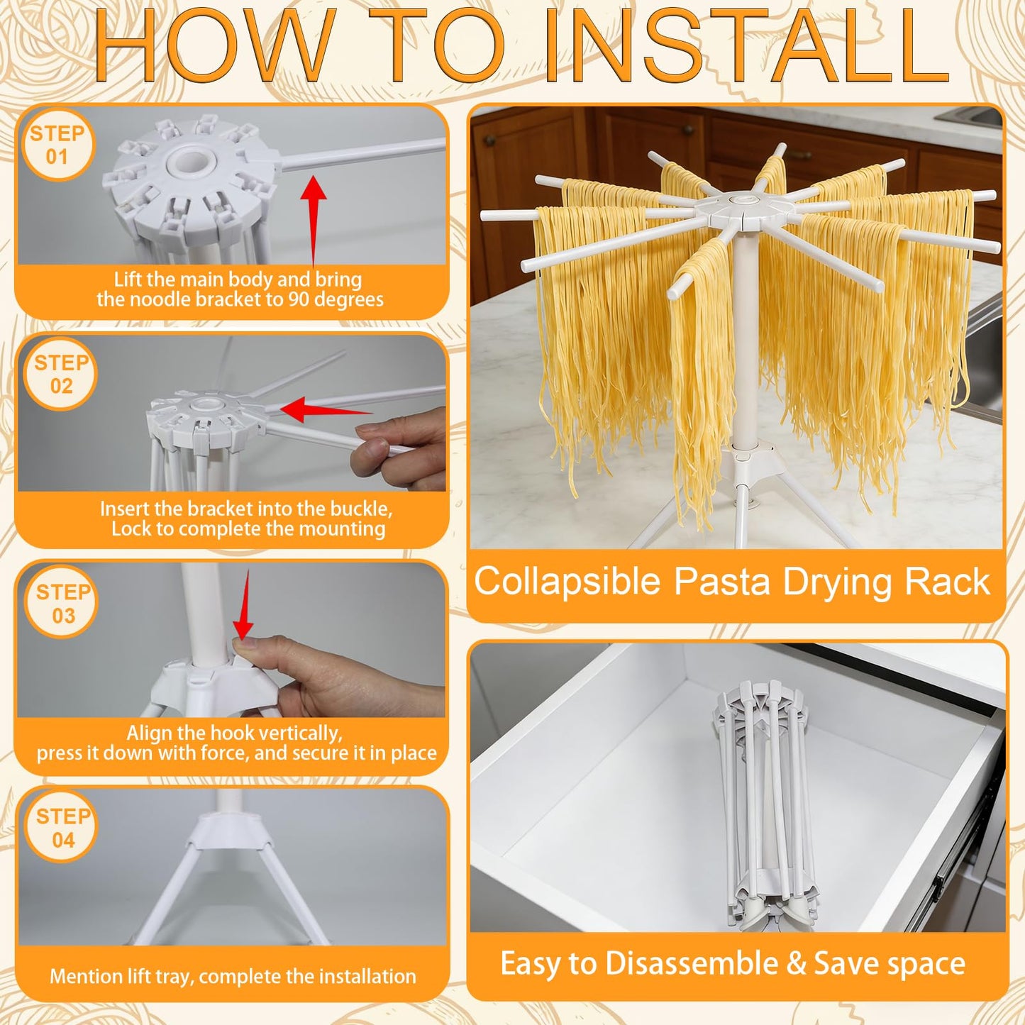 10pcs Pasta Making Tools, Wood Pasta Making Kit with Pasta Drying Rack,Rolling Pins,Gnocchi Board,Dough Cutter,Ravioli Cutter,Pasta Stamps,Making Dumplings .Pasta Making Accessories for Home