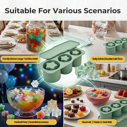 SpaceTime Ice Cube Tray for 30oz Tumbler Cups,Silicone Hollow Cylinder Ice Cube Mold with Lid,Reusable Large Ice Cubes Trays for Freezer Drinks,Whiskey,Cocktails & Juice,Easy Fill & Release (Star)