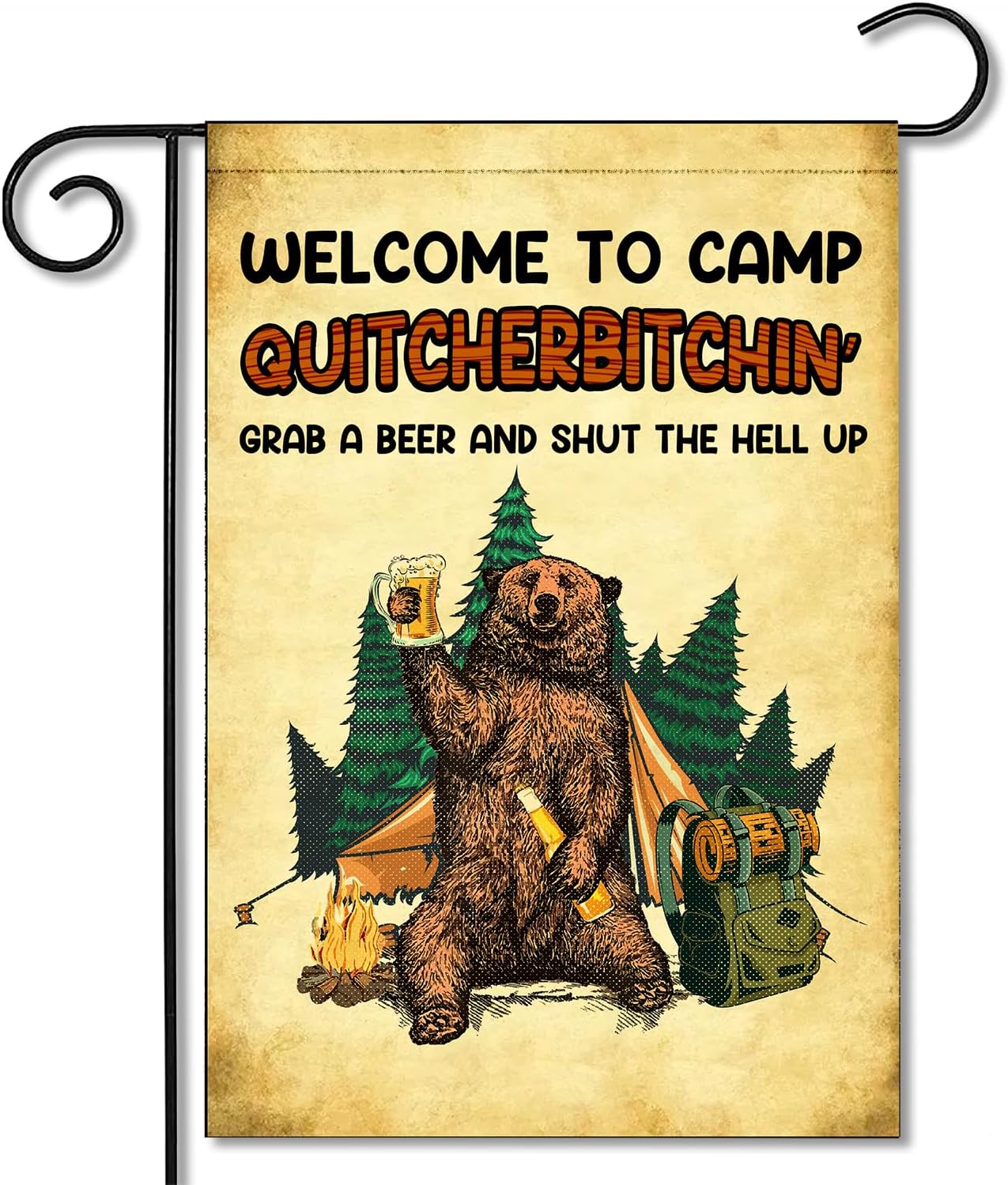 Welcome To Camp Quitcherbitchin Flag, 12x18 Double Sided Garden Flag, Outdoor Decorations for Campsite