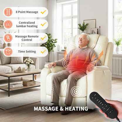 EONIX Triple Motor Lay Flat Power Lift Recliner Chair for Elderly with Massage, 400lbs Electirc Lift Chair for Living Room, Independent Adjustable Backrest Headrest, Extended Footrest, Cream White