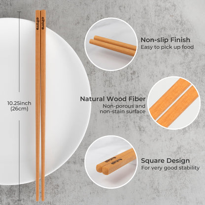 Elihome Premium Wood Fiber Chopsticks, Dishwasher Safe, Heat Resistant, Reusable Japanese Chinese Chopsticks, 26cm/10.25inch, Natural, 8 Pair