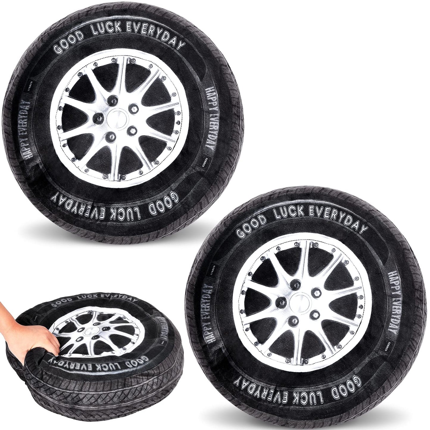 Meooeck 1 Pc Race Car Room Decor 3D Simulation Wheel Plush Pillow, 15.7 Inch Car Tire Big Soft Pillow Wheel Sofa Seat Toy for Boys Funny Bedroom Decorations Race Cars Party Gift (Classical)