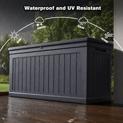 Seeheool 260 Gallon Large Outdoor Storage XXL Deck Box for Patio Furniture, Outdoor Cushions, Garden Tools and Sports/Pools Equipment, Waterproof Resin, Lockable, Black