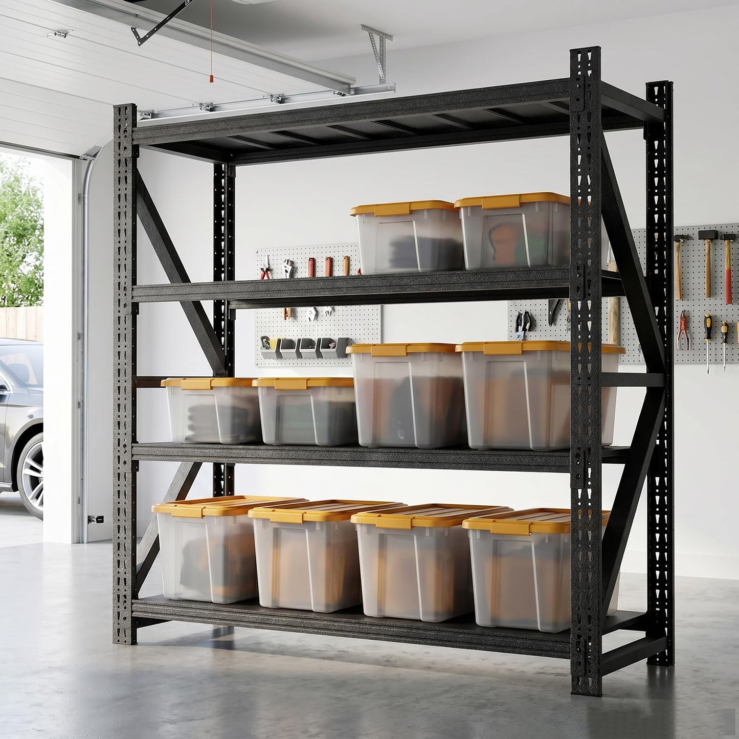 Heavy Duty 4-Tier Garage Shelving Unit, Metal Storage Rack, Industrial Adjustable Steel Shelves for Garage, Warehouse, Basement Organization (Black, 71" W x 24" D x 70" H)