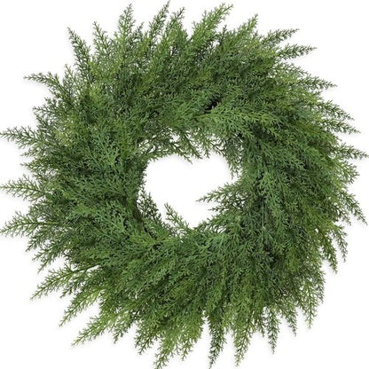 Lush Christmas Wreath - 24-Inch Real Touch Faux Cedar - Perfect for Indoor/Outdoor Holiday Decor