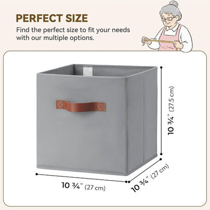 Granny Says 11-Inch Cube Storage Bins - 6 Pack Foldable Fabric Organizers with PU Handle | Grey