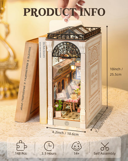 ROBOTIME DIY Book Nook Kits Dollhouse Room Bookstore Miniature House with LED Light 3D Wooden Puzzles for Adults Booknook Bookshelf Insert Decor Diorama Kit Unique Gifts（Arcade Dating）