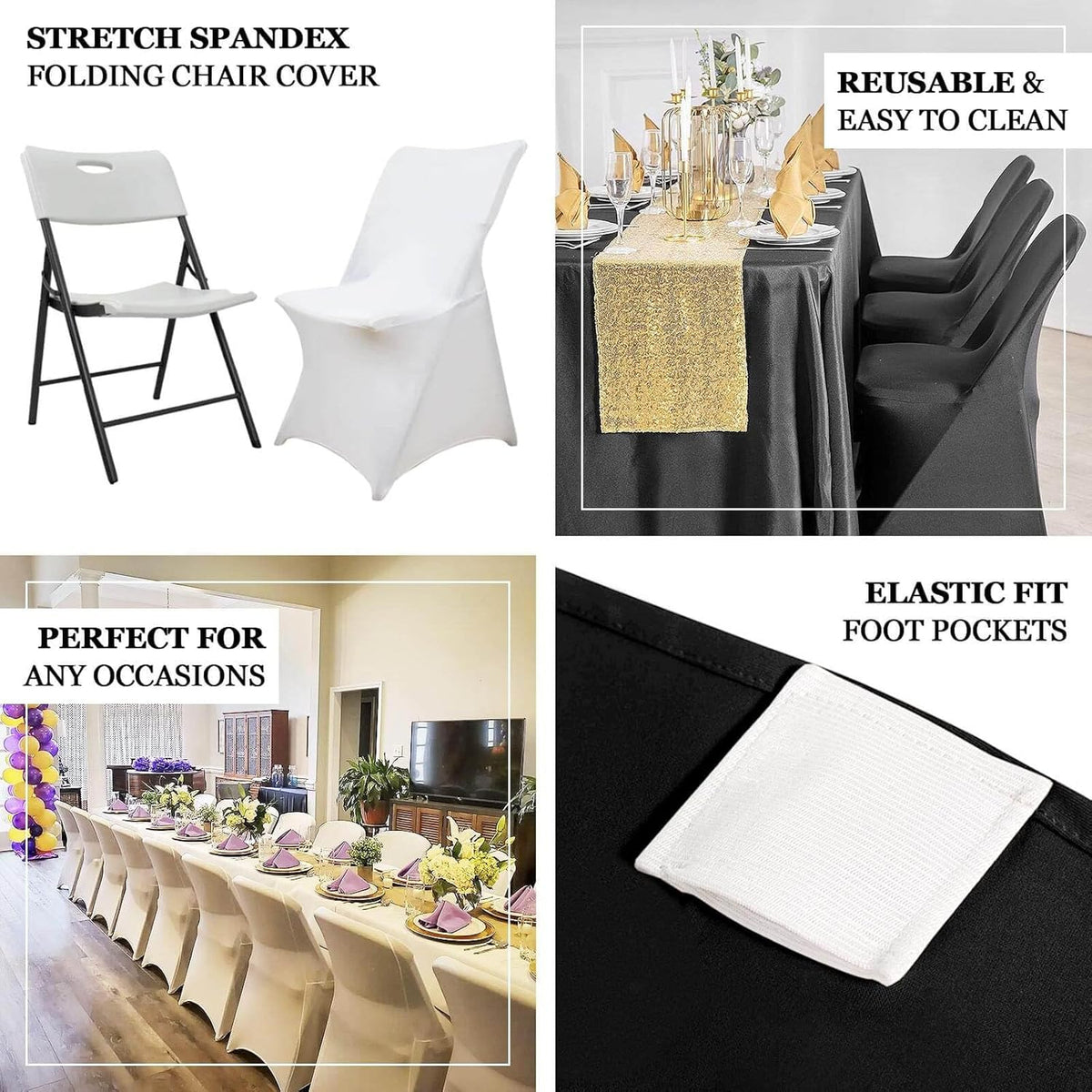 Premium Black Spandex Chair Cover for Lifetime Folding Chairs