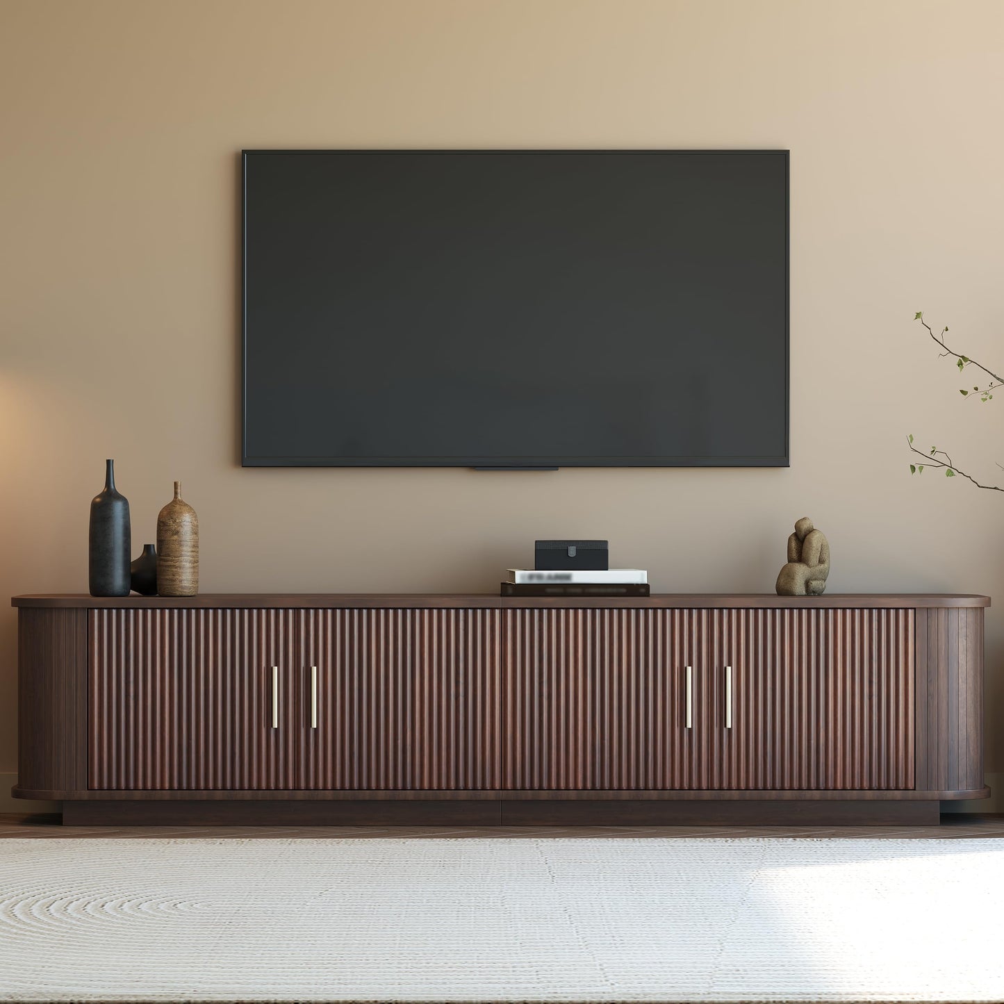 Merax 70" Modern TV Stand for TVs up to 80", Media Entertainment Center with Storage Cabinets, Cured Corners, Cable Management and Floor Standing Design for Living Room
