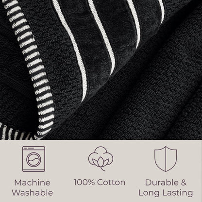 Luxury Cotton Towel Set - Rice Weave 100% Egyptian Cotton 6 Piece Set with 2 Bath Towels, 2 Hand Towels and 2 Washcloths - Black