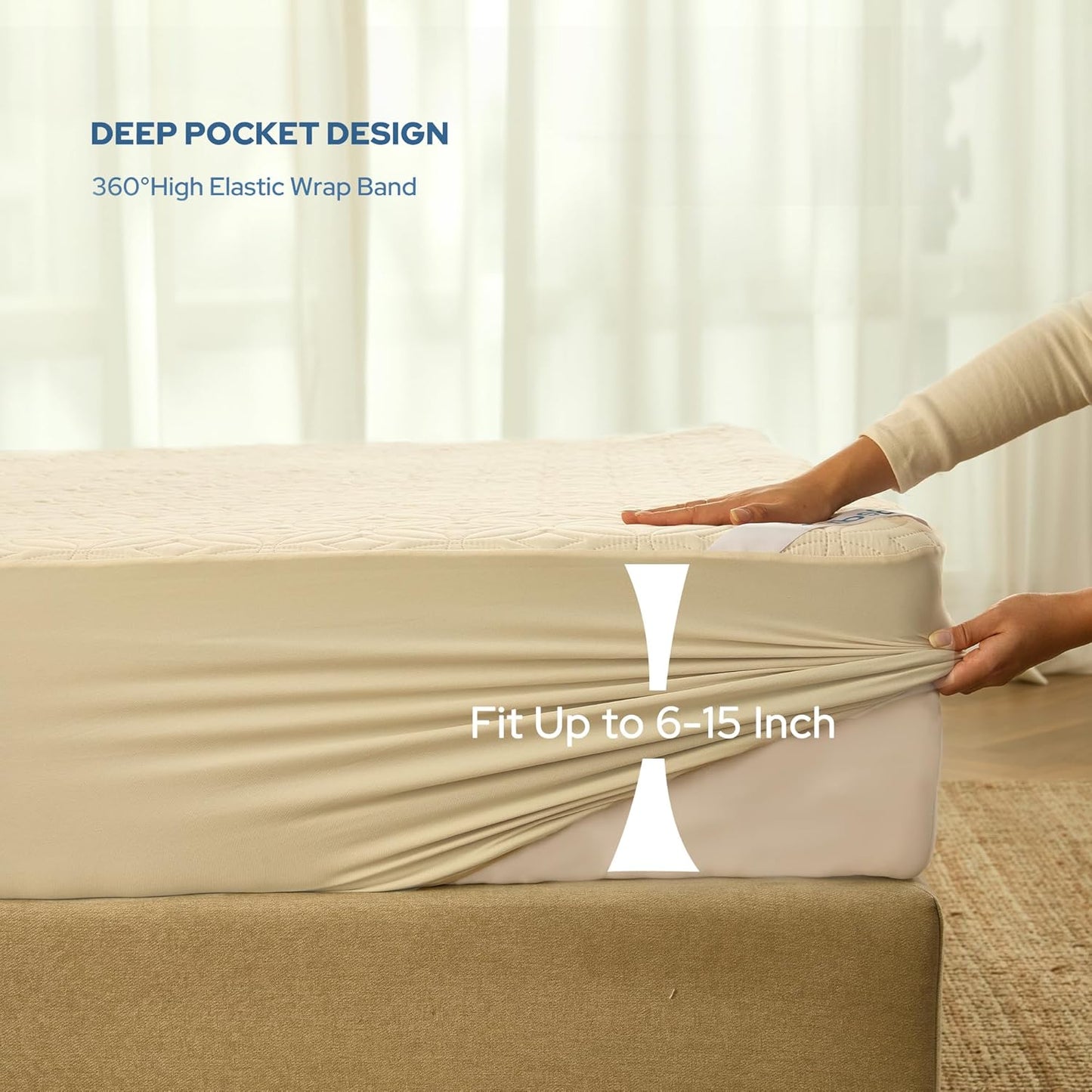 BEDLORE Waterproof Mattress Protector - Soft Breathable Twin XL Pad with Deep Pocket (Beige)