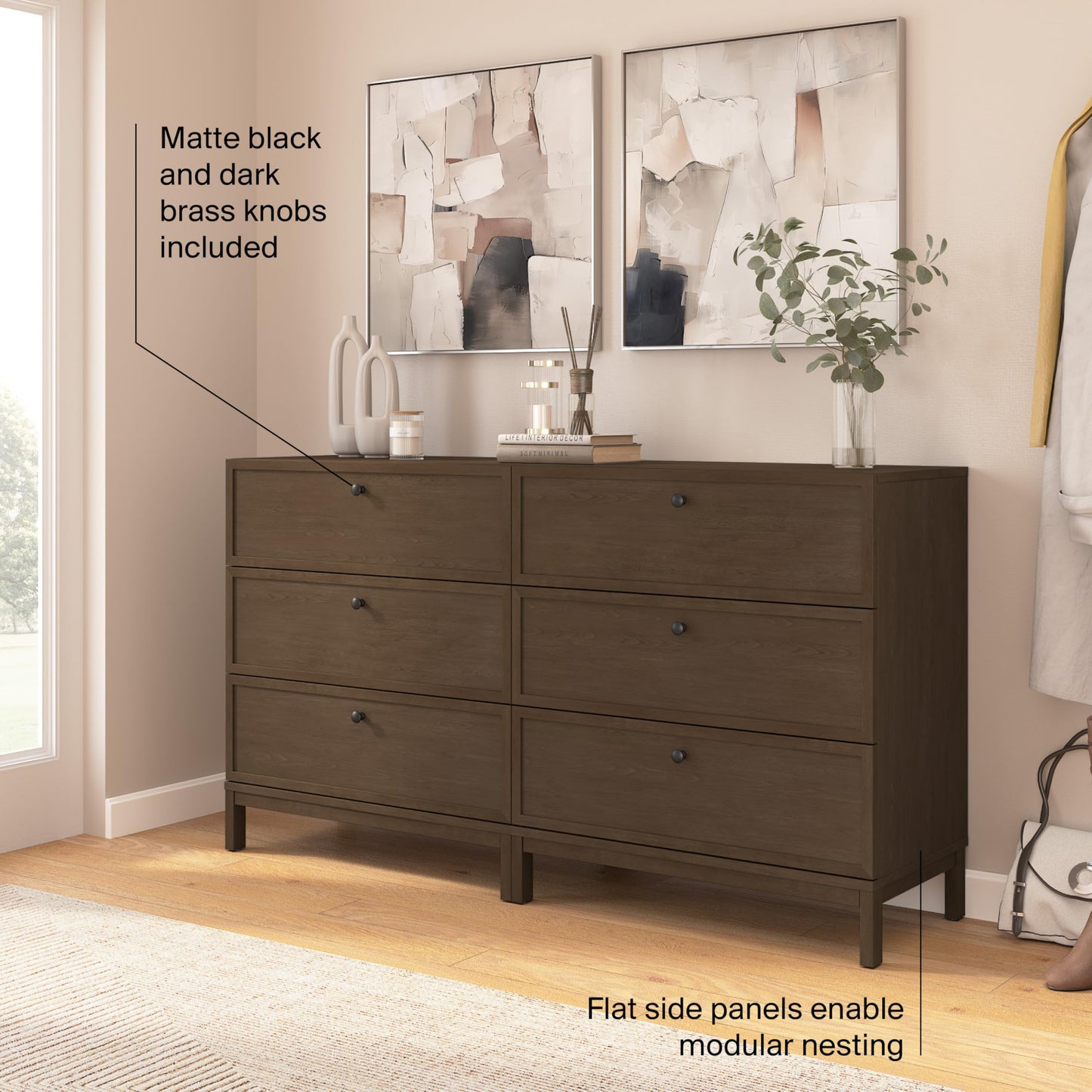 Bush Home 3 Drawer Dresser, Chest of Drawers Storage Organizer for Bedroom and Nursery Organization, Avery Collection, Chocolate Birch