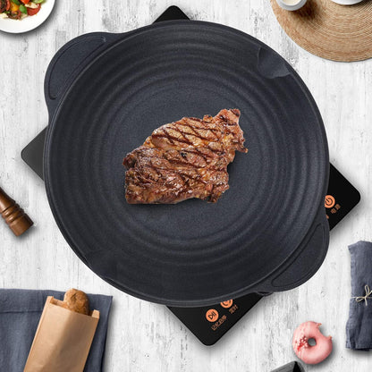 Korean BBQ Grill, Cast Iron Round Non Stick Grill Plate for Induction Cooktop and Stove