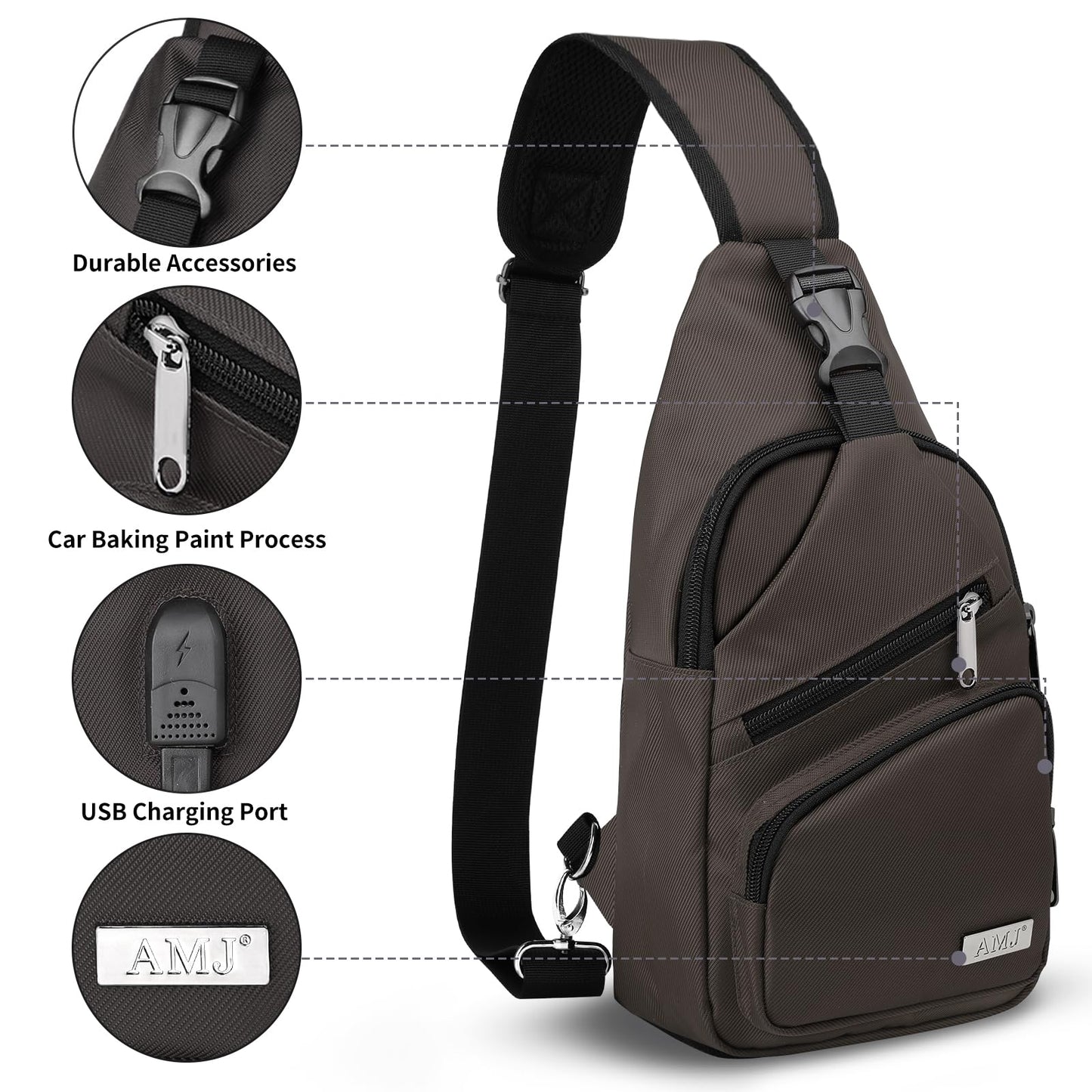 AMJ Crossbody Sling Bag Men Women, Casual Shoulder Backpack, Chest Daypack Satchel for Hiking Travel