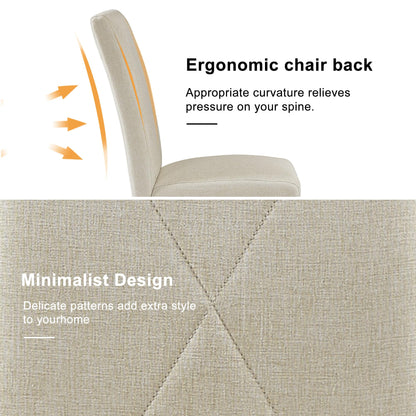 VECELO Upholstered Dining Chairs Set of 6, Modern Fabric and Solid Wood Legs & High Back for Kitchen/Living Room- Beige