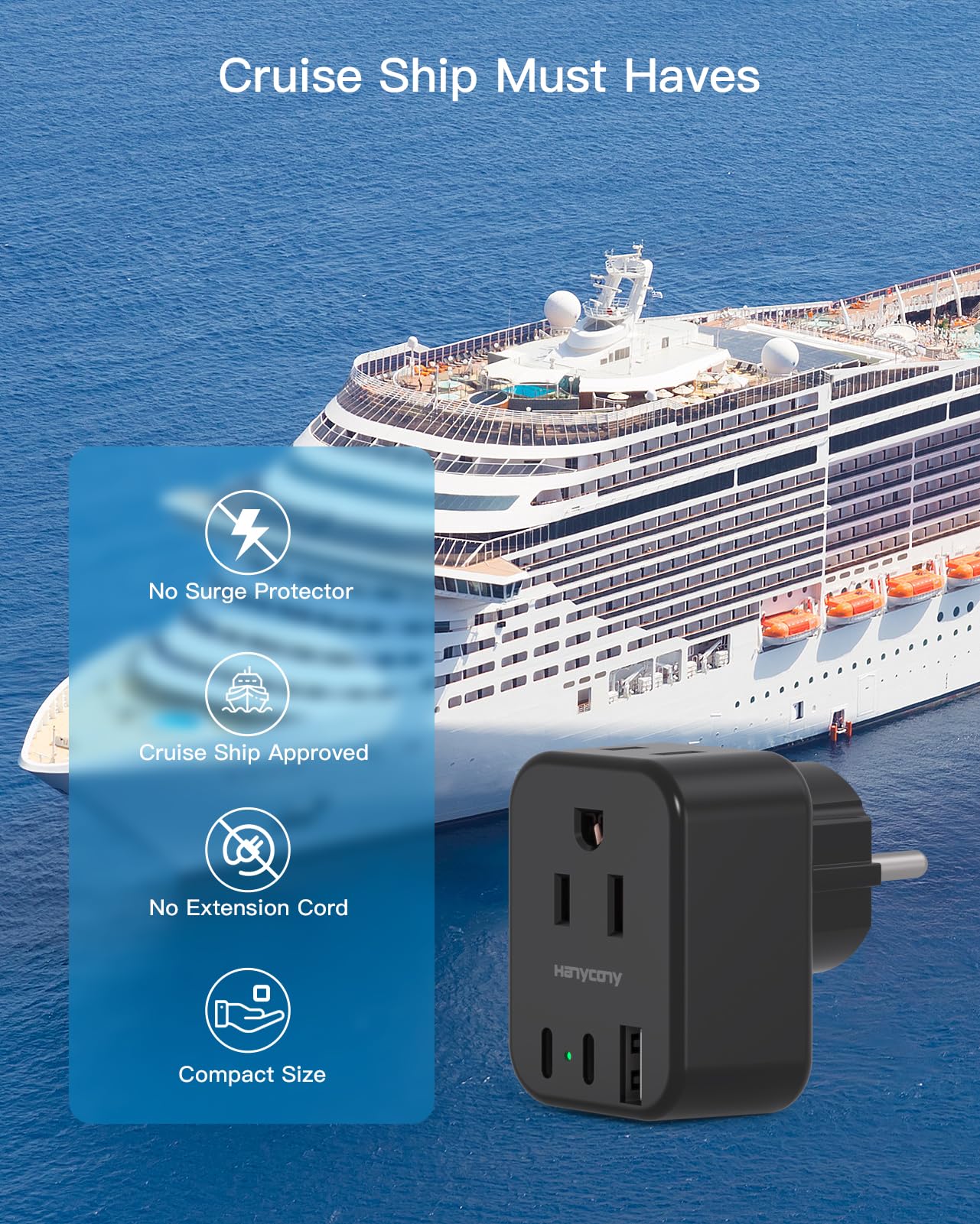 South Africa Travel Plug Adapter, HANYCONY Type M Power Adapter with 2 AC Outlets 3 USB Ports(2 USB C) for US to South Africa Botswana Namibia India Nepal Bhutan Sri Lanka