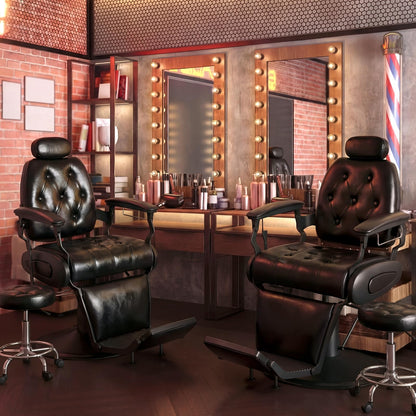 Oakvera Barber Chair with Stool, Heavy Duty Vintage Recline Hydraulic Barber Chair with Towel Bar, 360° Swivel All Purpose Professional Salon Chair Barber Shop Beauty Salon Shampoo Equipment, Black