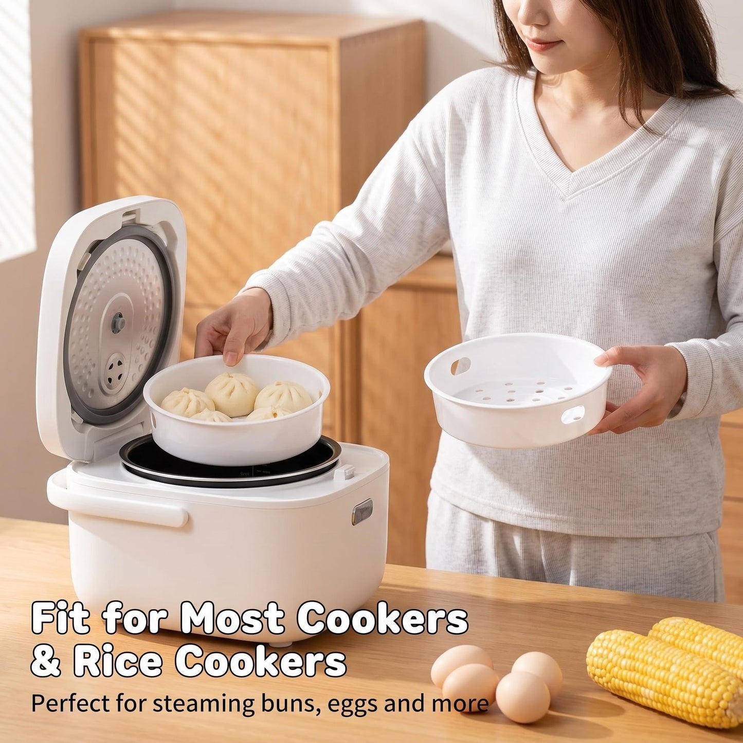 5 PCS PP Steamer Baskets+1 Stainless Steel Collapsible Cross Rack(5 Sizes) for Rice Cooker, Kitchen Cookware & Food Draining