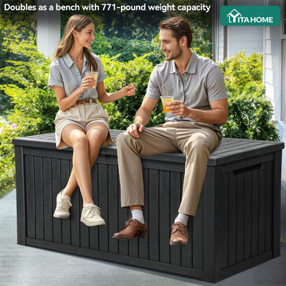 YITAHOME 220 Gallon XL Deck Box Large Outdoor Storage w/Divider for Patio Furniture,Outdoor Cushions, Garden Tools, Sports Equipment and Pool Supplies, Waterproof, Resin, Lockable, Black
