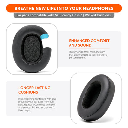 WC PadZ Crusher Evo - Upgraded Earpads for Skullcandy Crusher Evo, Crusher Wireless, Hesh ANC & More, Made by Wicked Cushions | Enhanced Comfort & Sound Isolation | Black