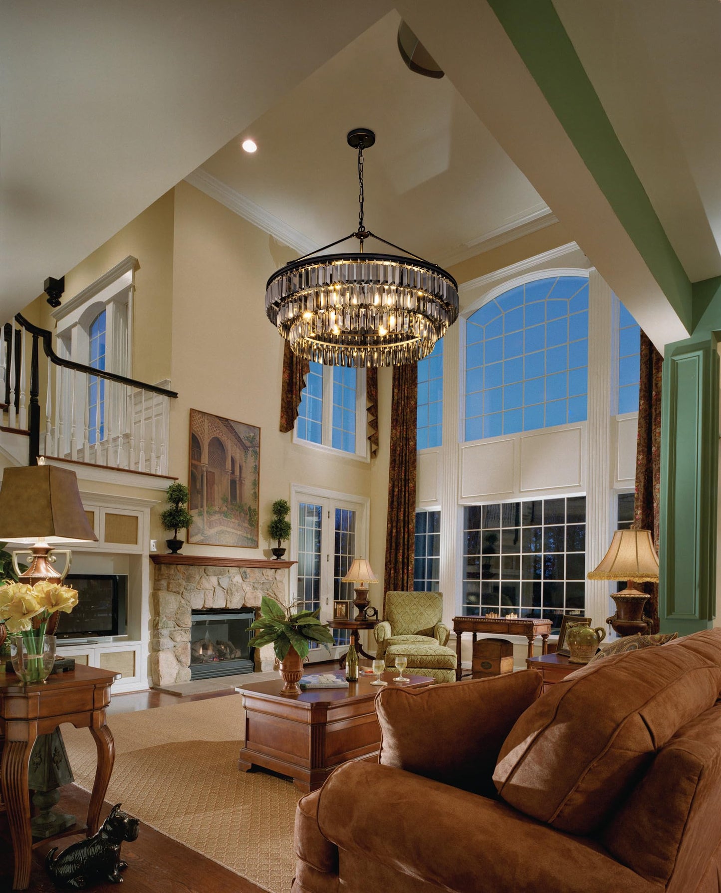 TOCHIC Farmhouse Crystal Chandelier, 29" Black Crystal Dining Living Room Chandelier Light Fixtures, 6 Lights Modern Foyer Hanging Chandeliers for Entryway, Bedroom, Kitchen, Stairway, Smoke Grey