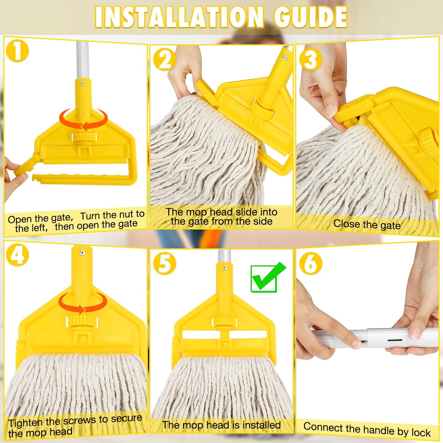 Commercial Mop Heavy Duty Industrial Cotton Mop with Long Handle,Looped-End String Wet Mops for Home,Garage,Office, Workshop, Warehouse Floor Cleaning