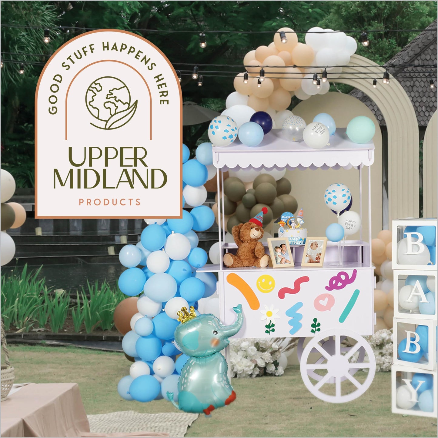 6 FT Tall Candy Cart with Shelf and Wheels for Candy and Dessert Display - Decoration for Parties, Weddings, Bar/Bat Mitzvah - Bar Cart - 24” x 46” x 72” in Carrito De Dulces para Fiestas