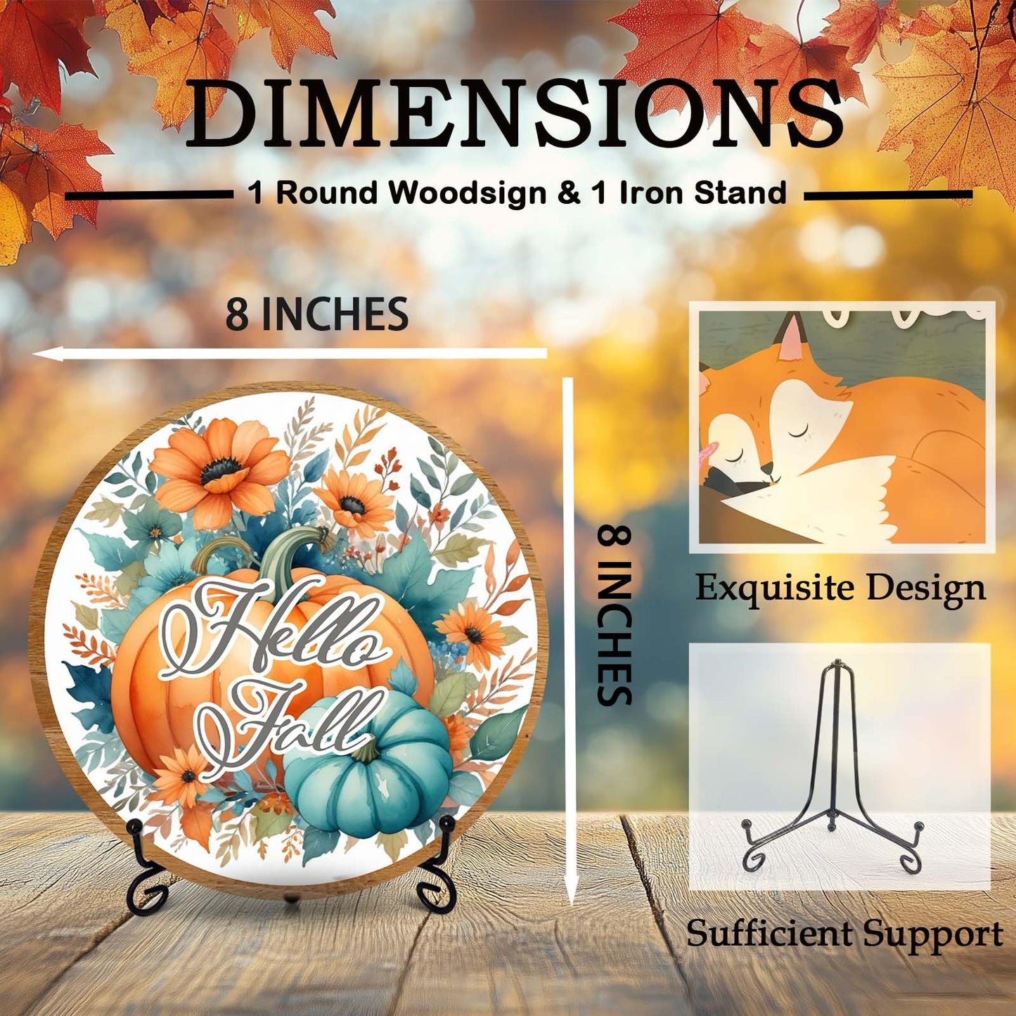 Hello Fall Sunflower Desk Decor, 8 Inch Autumn Pumpkin Table Centerpieces, Thanksgiving Gifts for Home Farmhouse Decorations - A11
