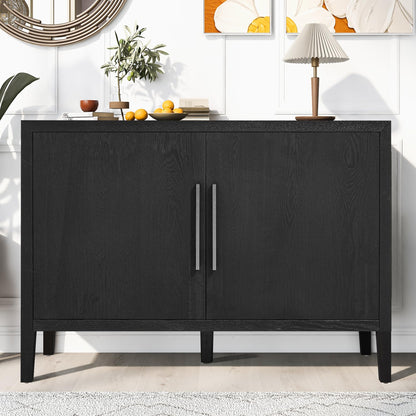 Merax Wood Farmhouse Buffet Sideboard with Metal Handles and 2 Doors, Coffee Bar Storge Cabinet Console Table for Living Room Bedroom Kitchen Hallway Black