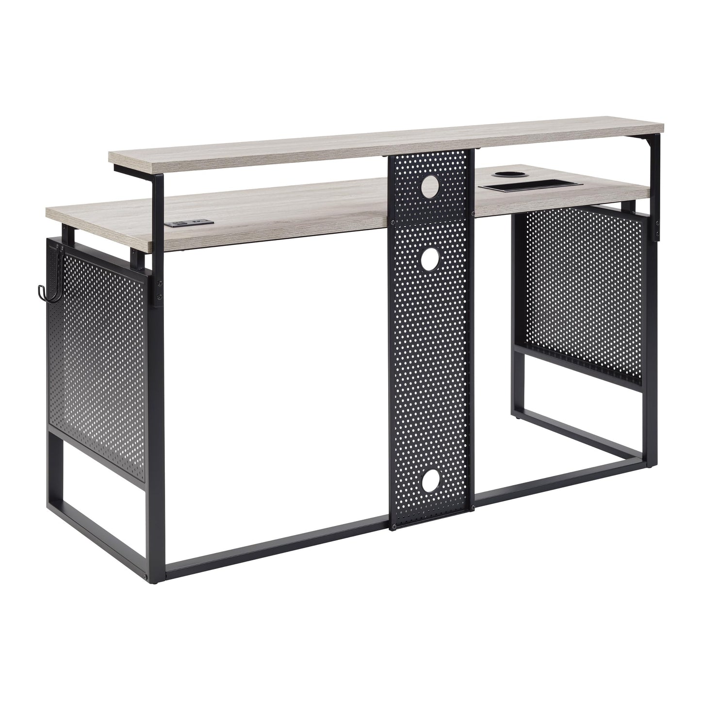 OSP Home Furnishings Ace Contemporary Modern Home Office Desk with Shelf, Rectangular with Grey Taupe Finish