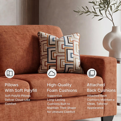Signature Design by Ashley Aviemore Contemporary Sofa Sleeper with Folding Memory Foam Mattress and 2 Accent Pillows, Queen, Orange