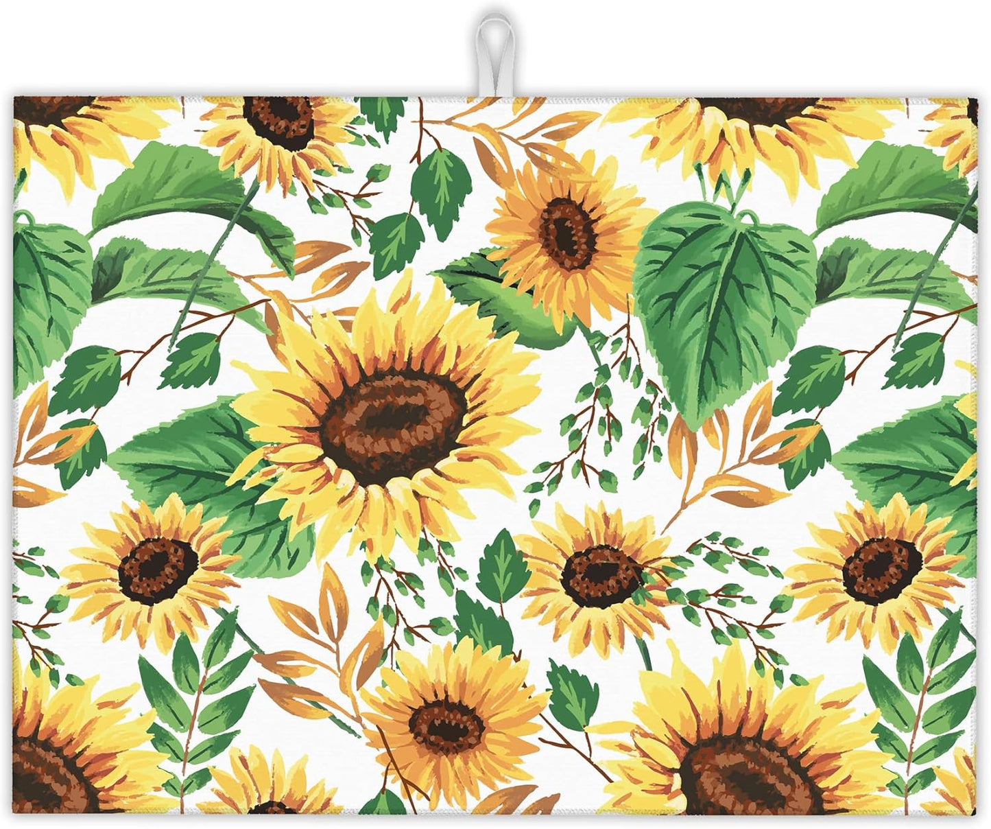 Summer Sunflowers Dish Drying Mats, 18x24 Inch Ultra Absorbent Microfiber Dishware Pad for Kitchen Counter Decor
