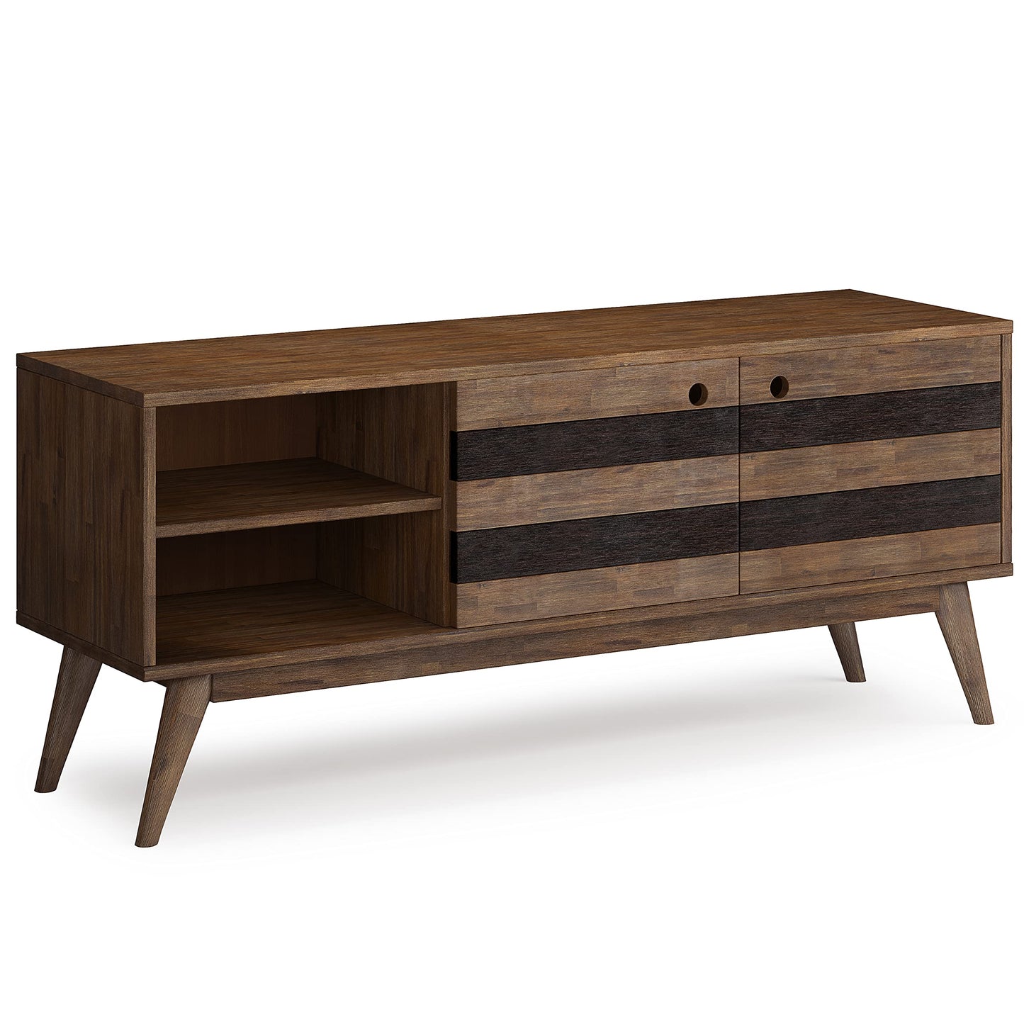 SIMPLIHOME Clarkson SOLID ACACIA WOOD 60 inch Wide Mid Century TV Media Stand in Rustic Natural Aged Brown For TVs up to 65 inches for the Living Room and Entertainment Center