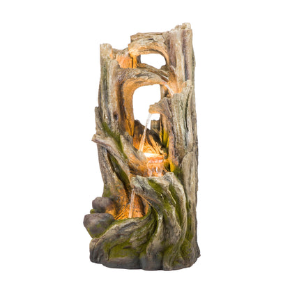 Alpine Corporation WIN1520 59" Indoor/Outdoor Floor 5-Tiered Tree Bark Water Fountain, Cascading Mossy Wood Waterfall Feature for Garden, Patio, and Yard, Brown