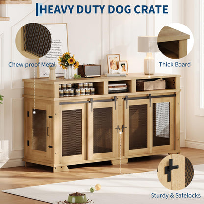 Garvee 71'' Dog Crate Furniture for 2 Dogs, Extra Large Double Dog Kennel Indoor with Removable Divider and Storage Drawers, Wooden Dog Crate TV Stand for Large Medium Dogs