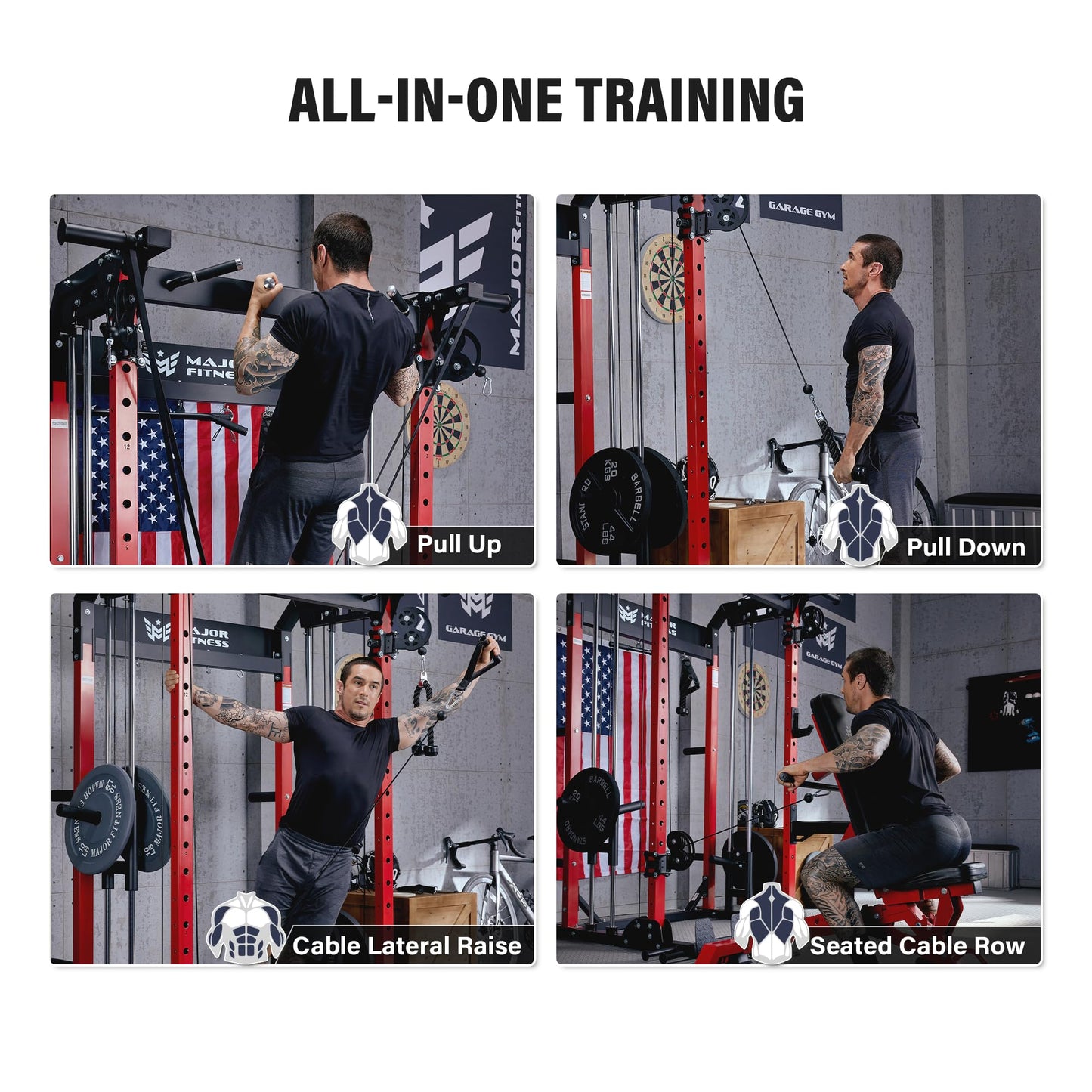 MAJOR FITNESS F22 Power Rack with Weight Bench – 1600lbs All-in-One Squat Rack with Cable Crossover, Dual Pulley, Heavy-Duty Steel Frame, Attachments & Storage for Home Gym Strength Training, Black