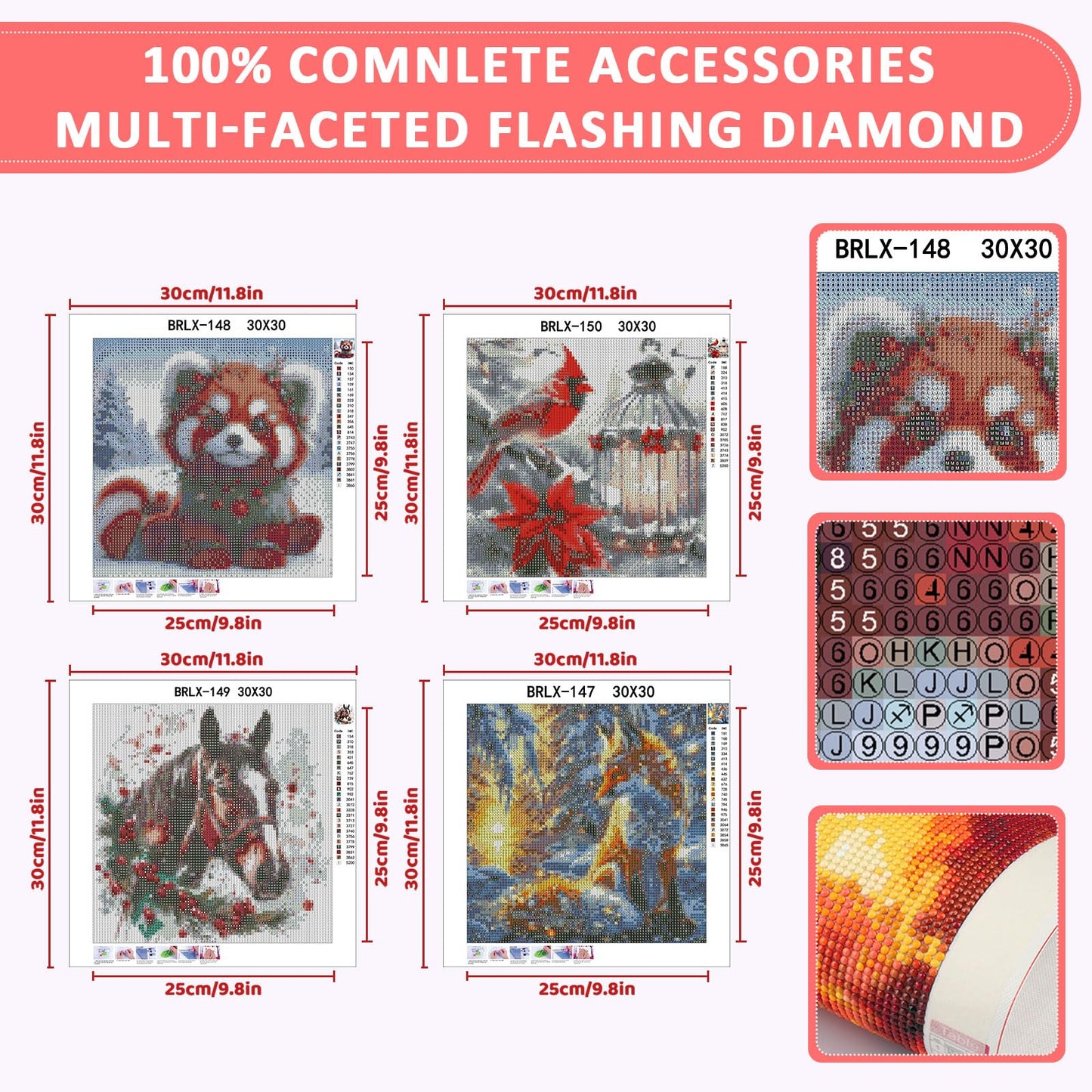Skyboda 4 Pack Diamond Painting Kits for Kids Beginners, Christmas Animals Diamond Art Kit, DIY Full Round Drill Diamond Dot Gem Art Kits for Adults, Home Wall Decor 12x12 inch