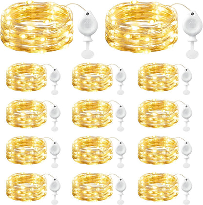 14 Pack 7ft 20LED Brightown LED Fairy Lights Battery Operated String Lights, Waterproof Silver Wire Twinkle Lights