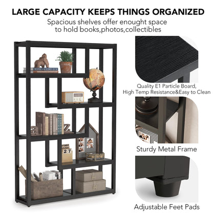 Tribesigns Way to Origin 6-Shelf Modern Bookshelf Set of 2, Industrial Etagere Bookcase, 69-Inch Tall Storage Display Staggered Shelves with Sturdy Metal Frame, Black